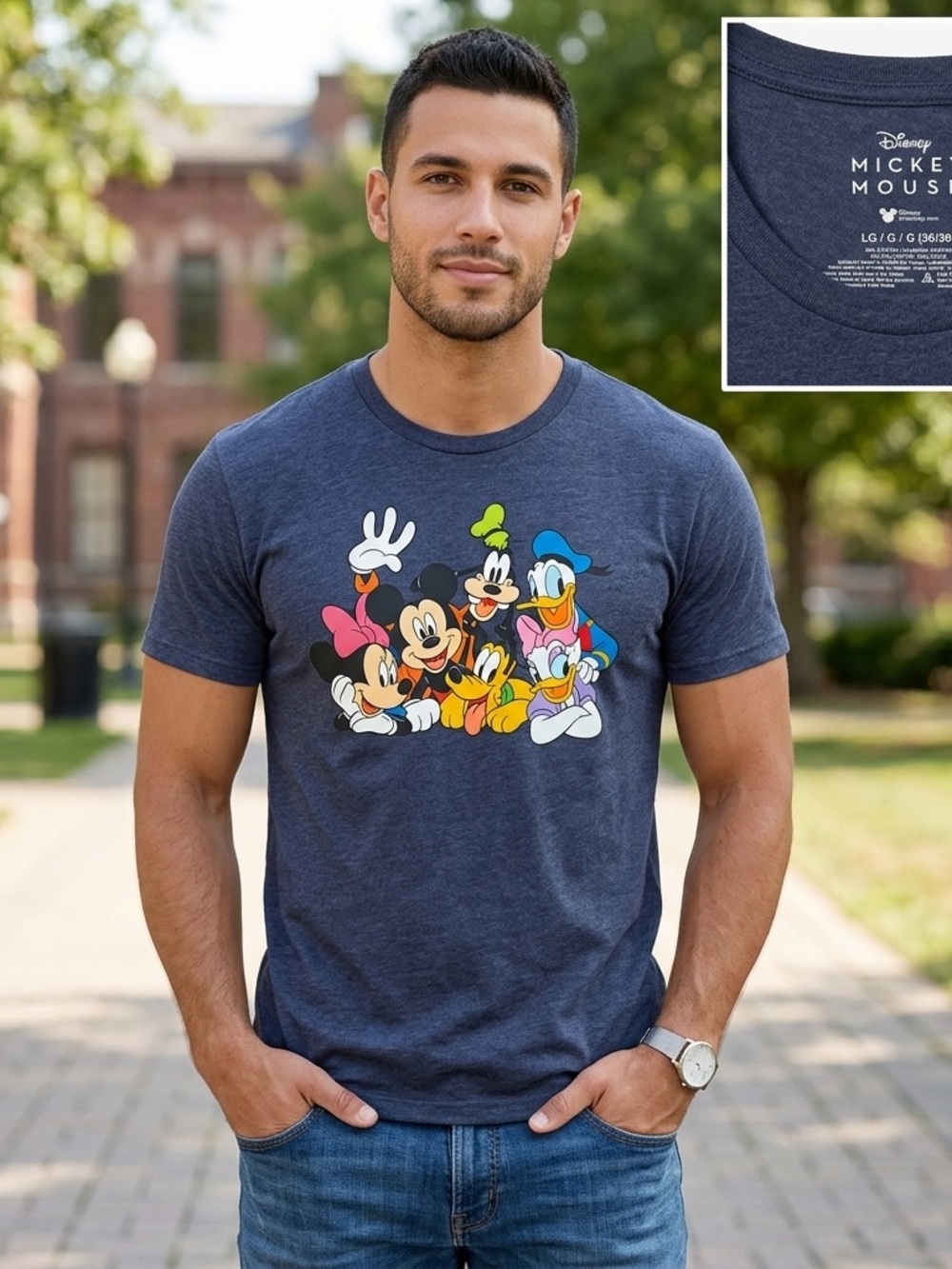 Disney Navy Short-Sleeve Tee with Classic Mickey & Friends Graphic